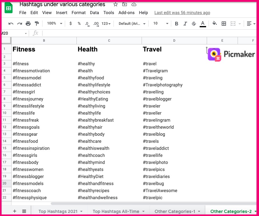Instagram hashtags for fitness, health and travel