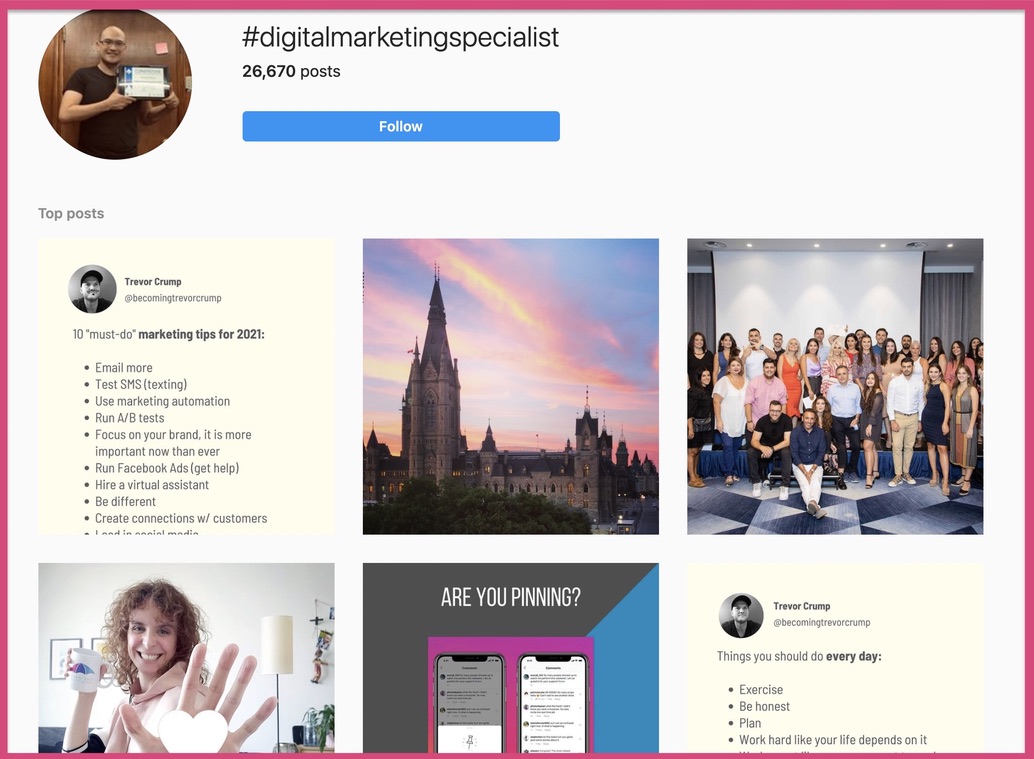 #digitalmarketingspecialist' is an Instagram hashtag with low competition