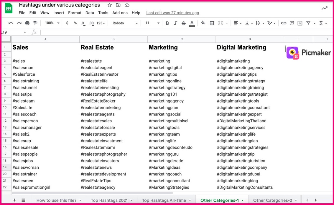 Here are the top Instagram hashtags for Sales, Real Estate, Marketing, Digital Marketing