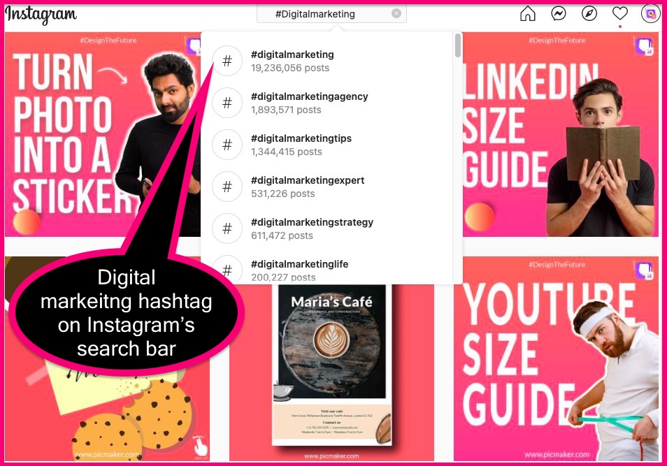 Looking for a hashtag in Instagram