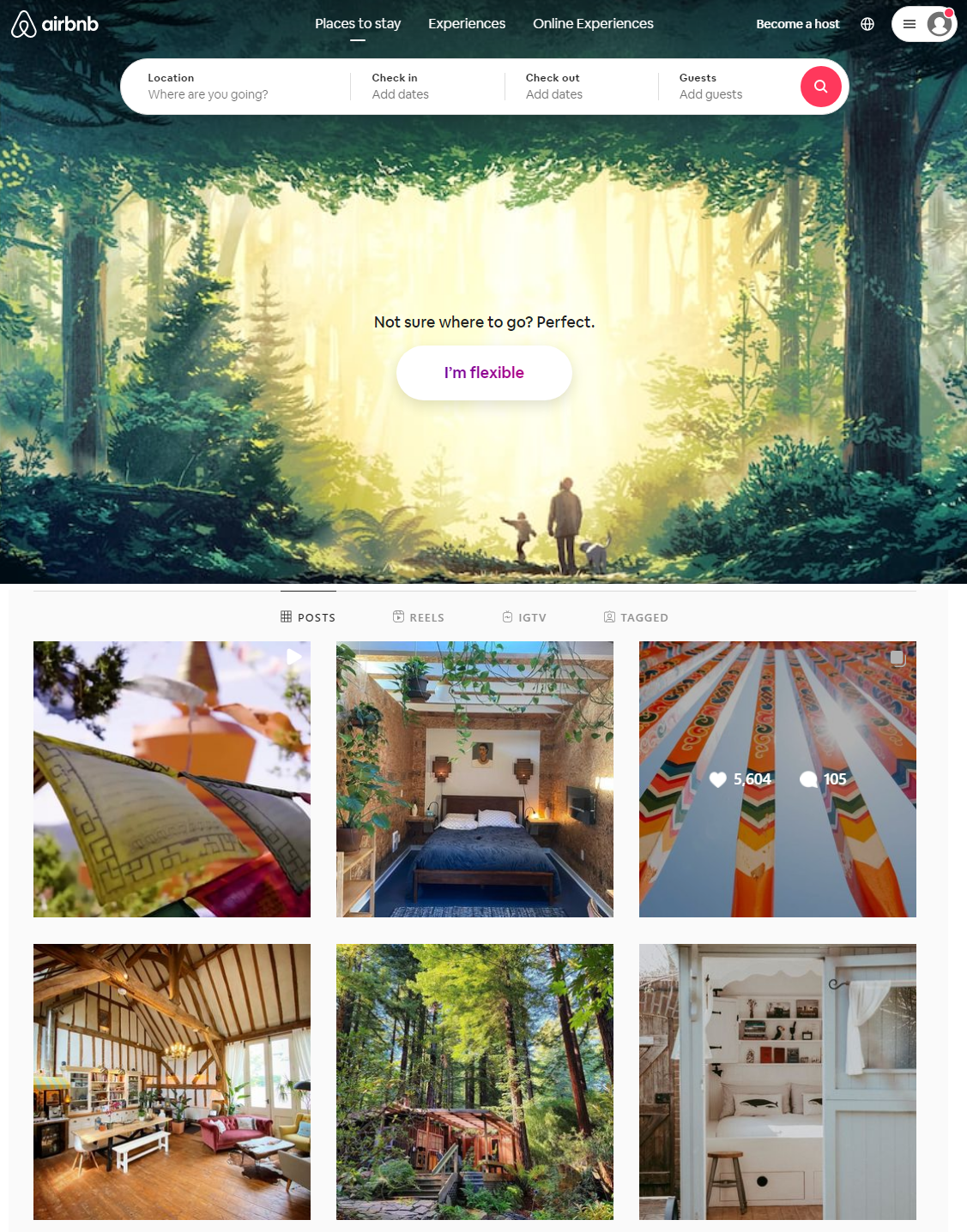 airbnb website and instagram profile