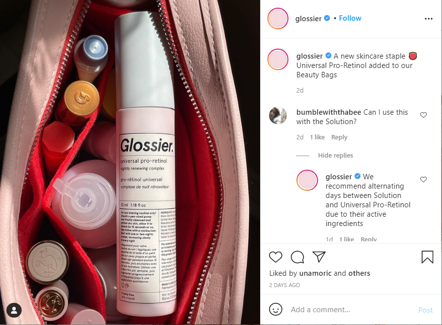 Glossier Instagram page