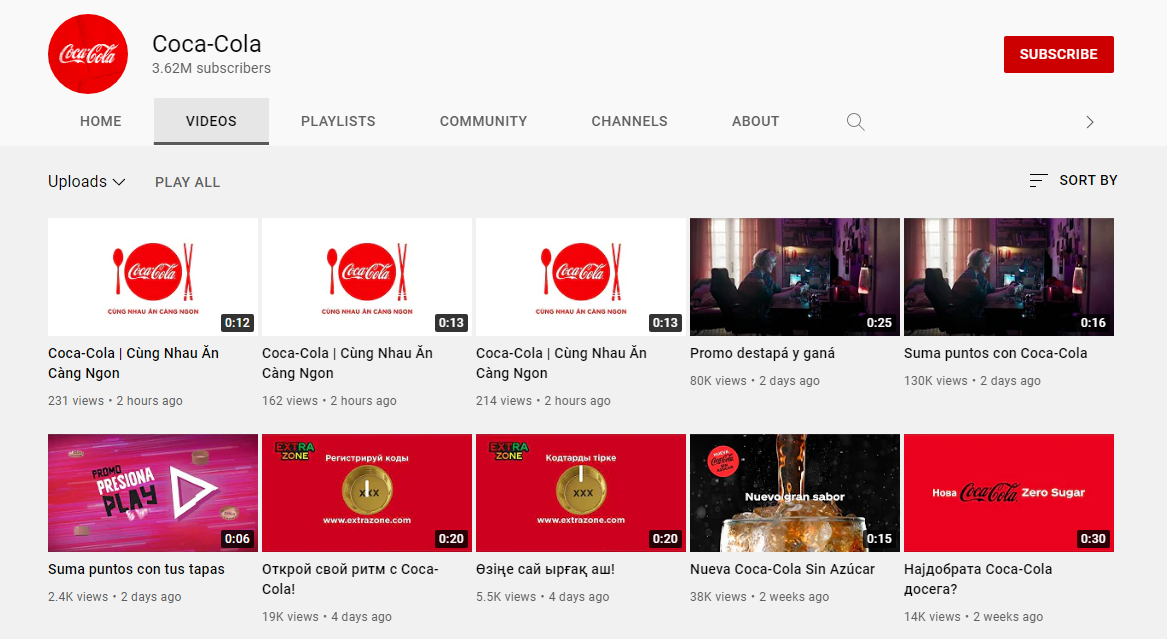 Coca-Cola YouTube channel