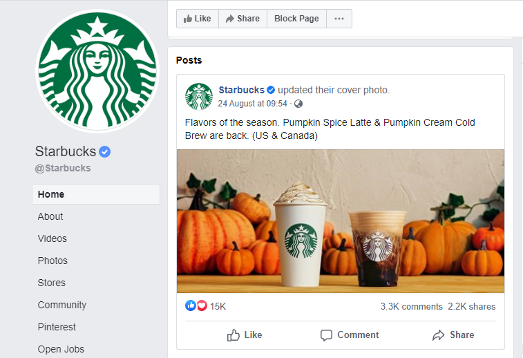 Starbucks Facebook page