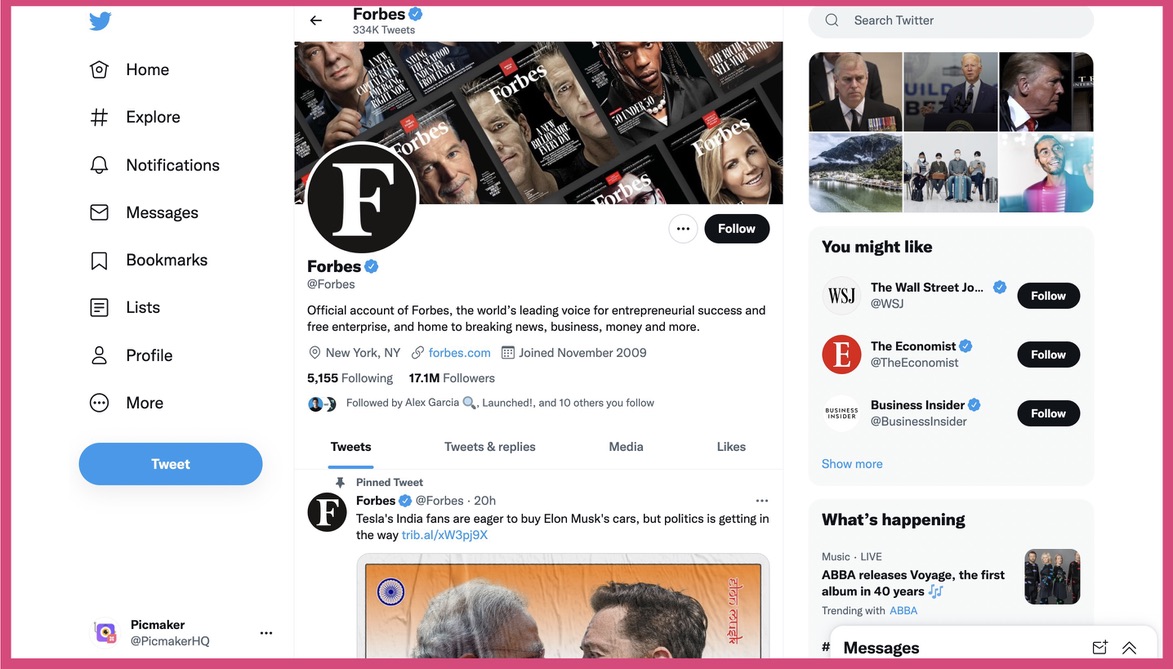 Forbes Twitter page