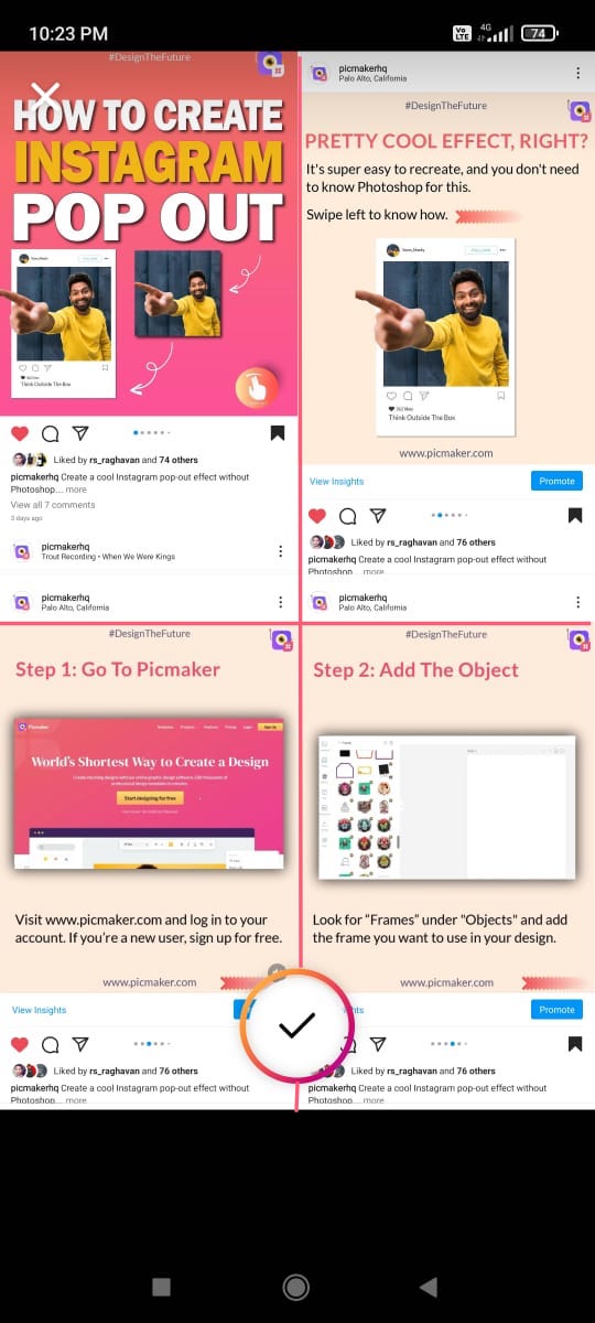 A simple 4-picture Instagram Story collage created with pictures on our mobile