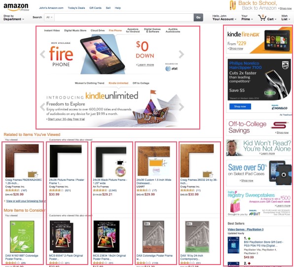Amazon's homepage layout with columns. Source: Fast Company
