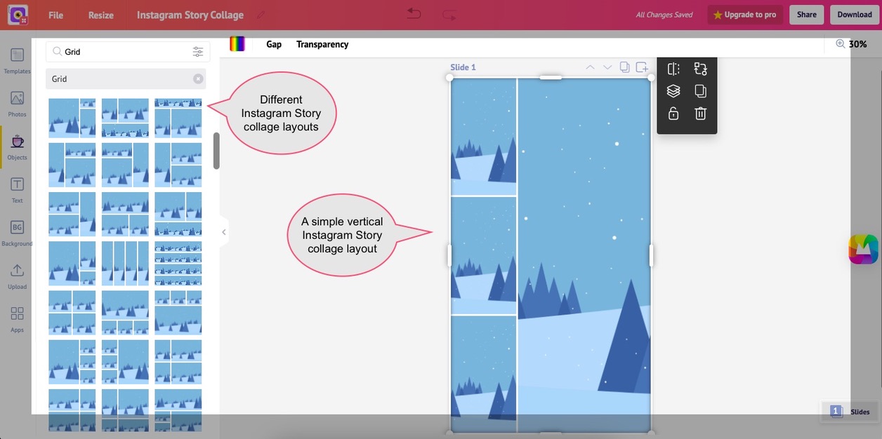 Placing a collage layout on an Instagram Story template