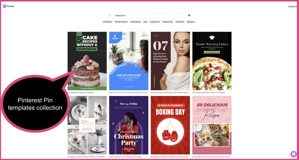 Picmaker's library of Pinterest Pin templates