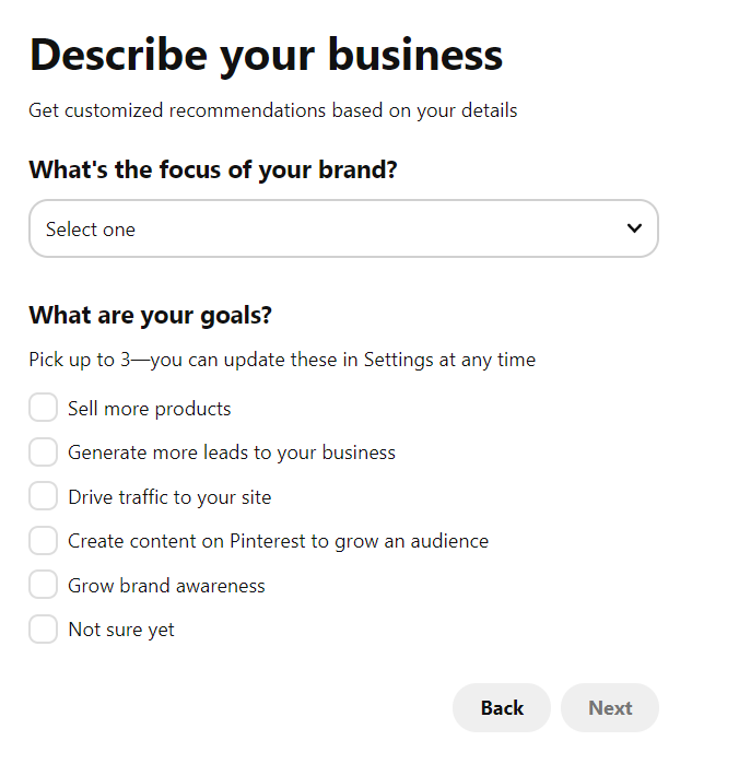Pinterest describe your business page