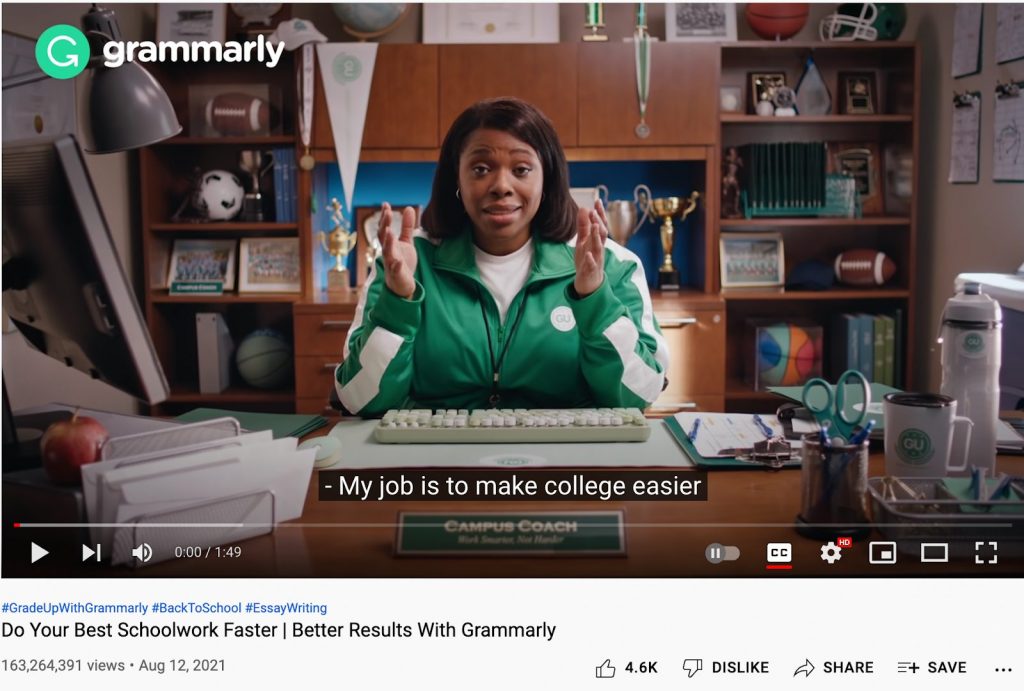 Grammarly's YouTube video ad
