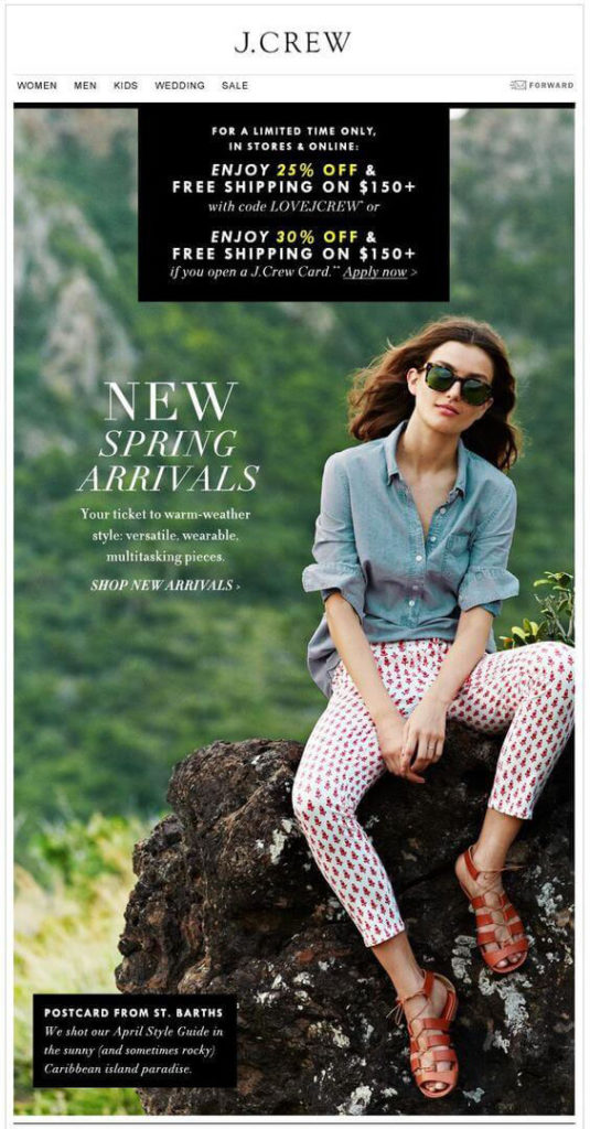 J Crew product launch newsletter design