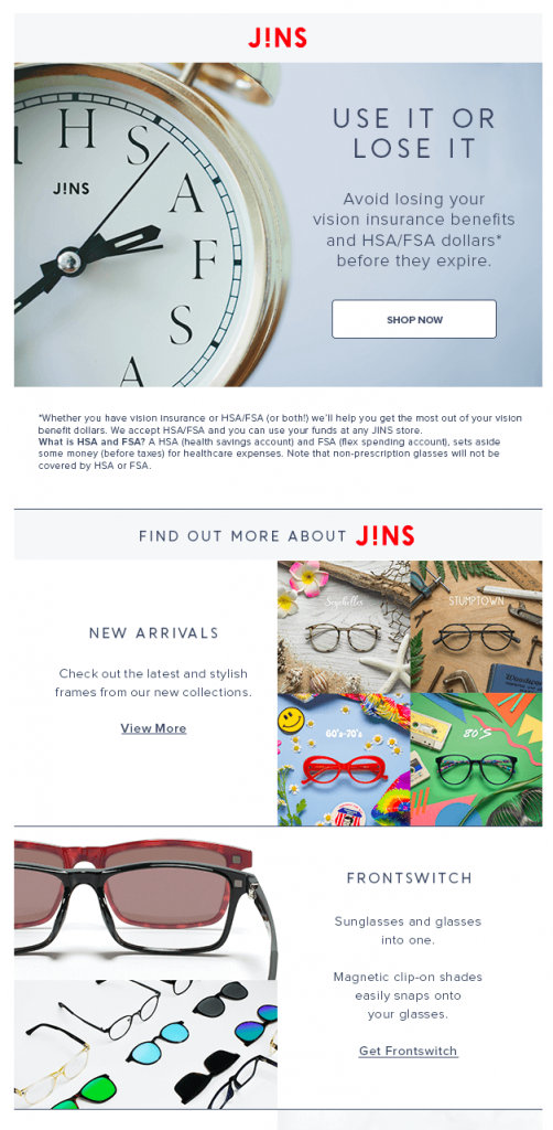 Jins ecommerce newsletter