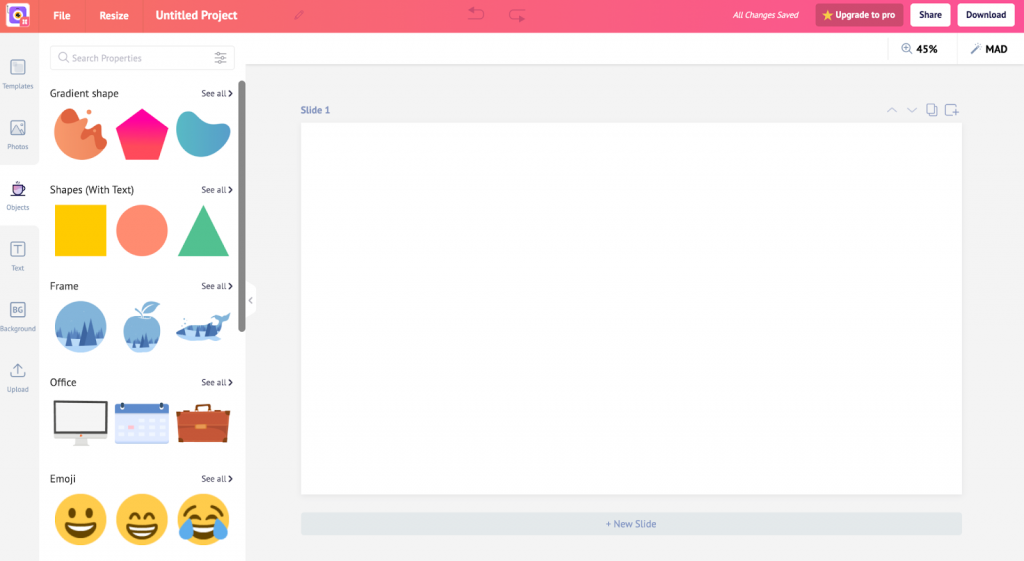A screenshot of Picmaker's blank canvas