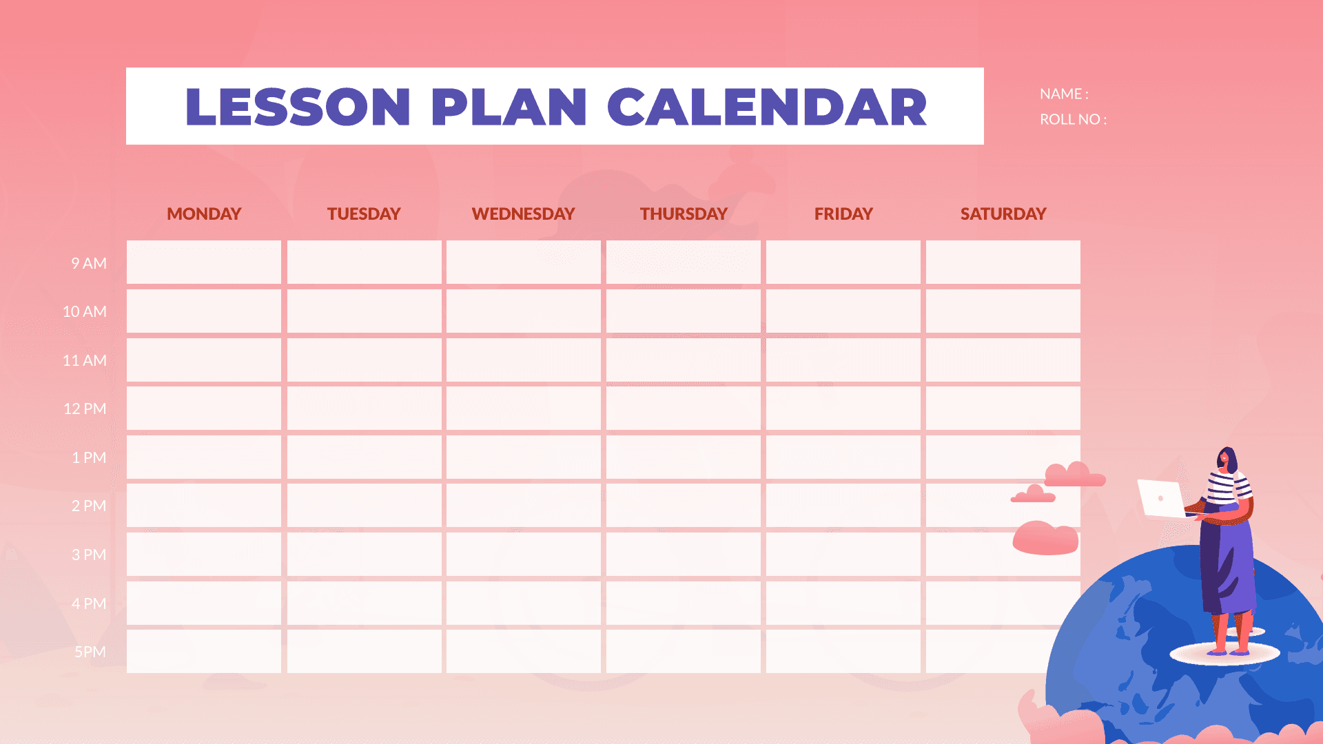 Simple Colorful Illustrated Weekly Lesson Plan Calendar Template
