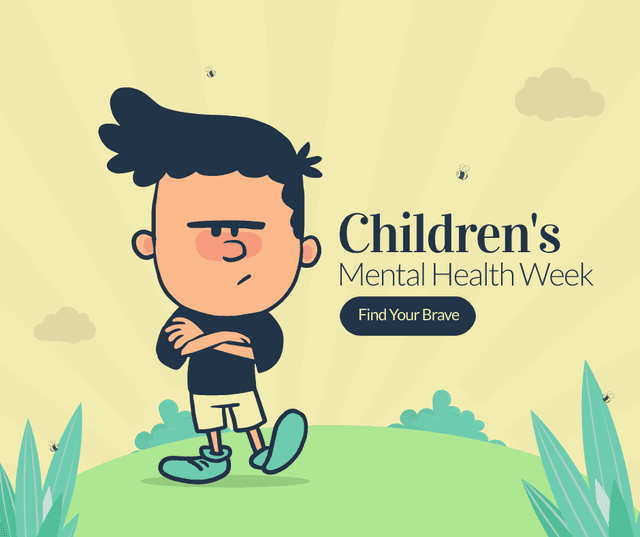 Boy Illustrated Childrens Mental Health Week Facebook Post Template