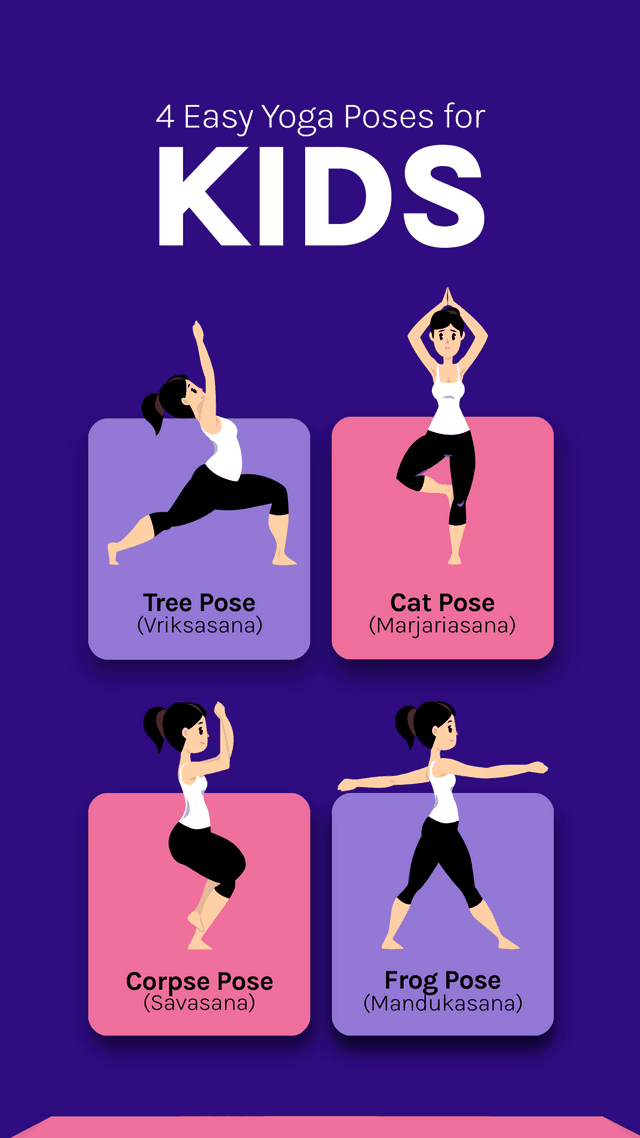 Purple and Pink Yoga Poses for Kids Facebook Story Template