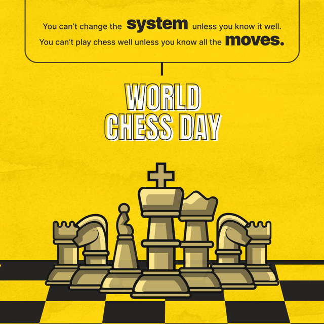 Yellow Background World Chess Day Linkedin Post Template