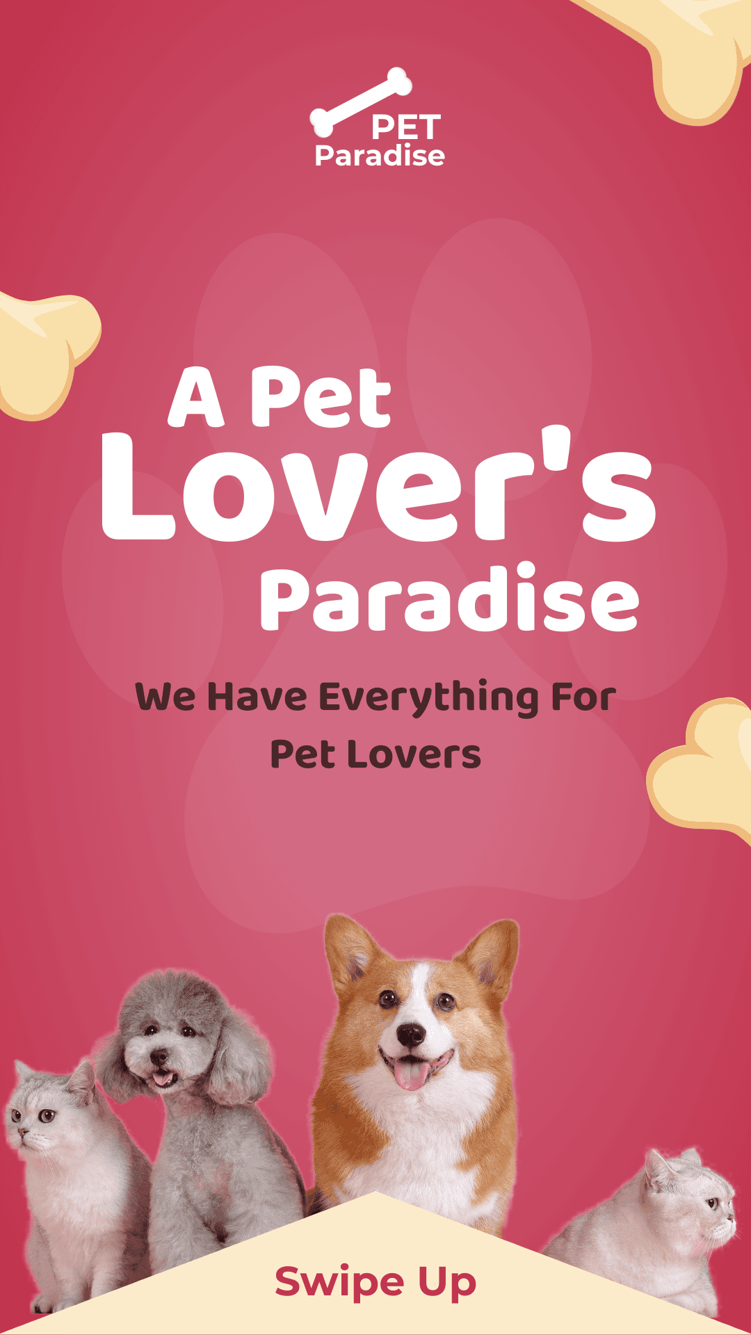 dogs-and-cats-pink-background-pet-paradise-whatsapp-story-template-thumbnail-img