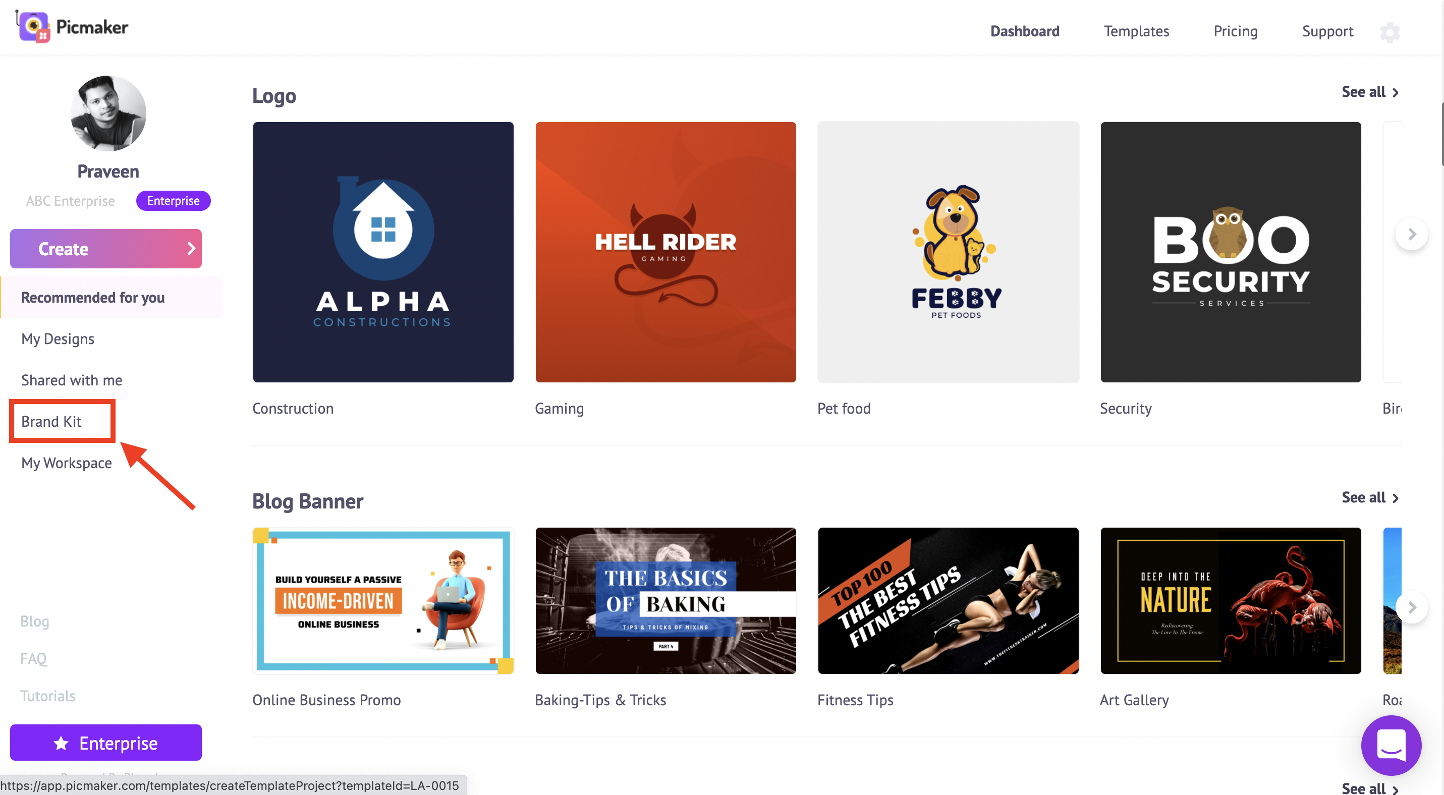 Brandkit in the sidebar