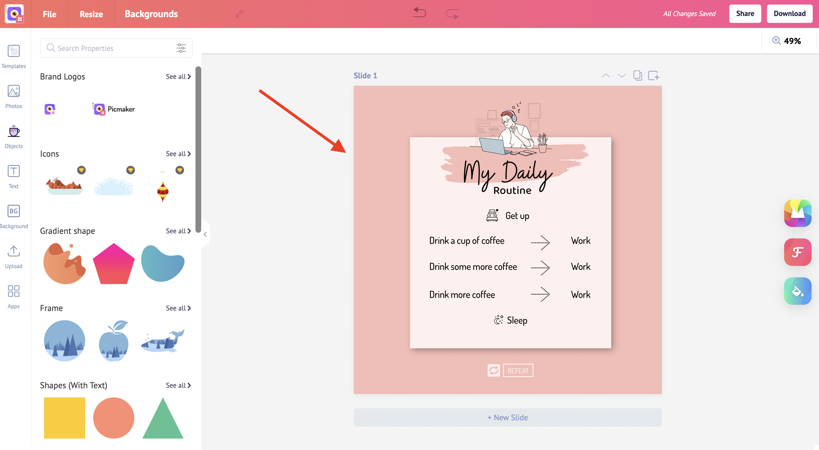 Load a template or a design into the workspace