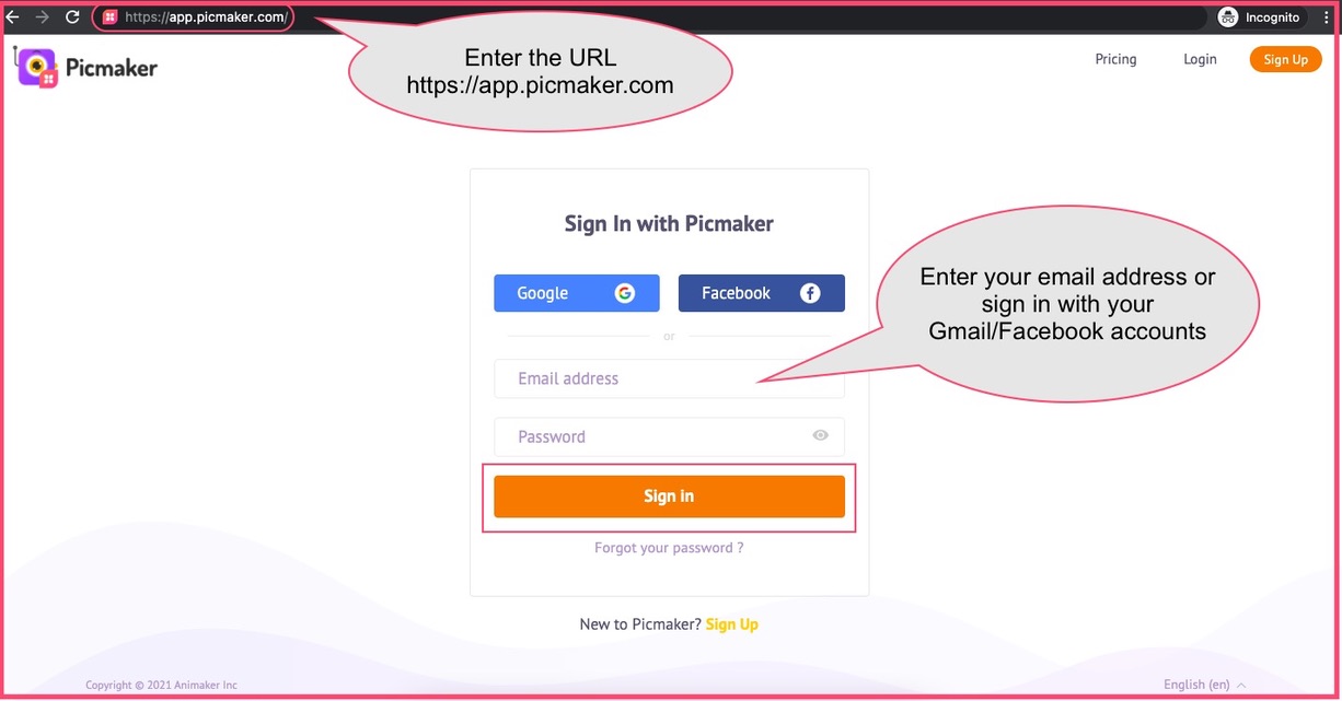 Sign in to Picmaker