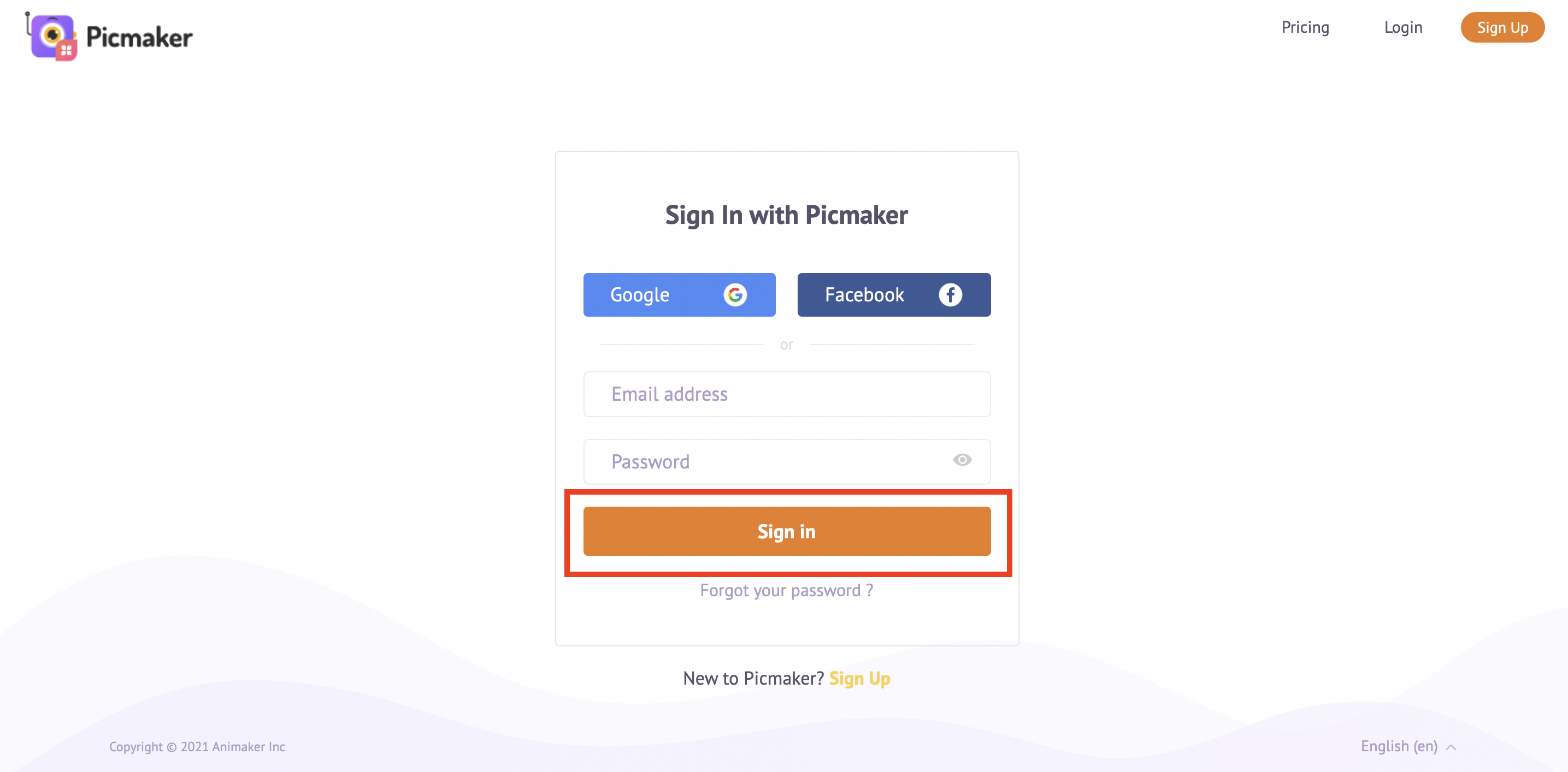 Sign in with Picmaker