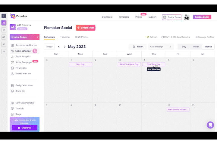 Picmaker Special Days Calendar for Social Media